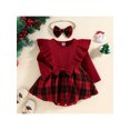 thumbnail image 3 of Spewahor Infant Baby Girls Fall Romper Dress 0 6 12 18 24 Months Plaid Round Neck Ruffles Long Sleeve Bowknot Skirt Hem Jumpsuits with Headband, 3 of 9