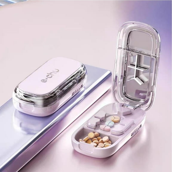 Portable Pill Cutter, Professional E-Chu Pill Cutter for Small or Large Pills, Adjustable Pills Cutters Splitter Halves/Third/Quarters, with Stainless Steel Blades and Centering Guide Tablet