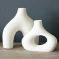 thumbnail image 2 of Carrot's Den Donut Vase, Set of 2 - Minimalist Nordic, White Ceramic Hollow Donut Vase Decor | Table Centerpiece, Olive Plant, Wedding, Living Room, Bookshelf, Office, Modern Home, Entryway, Console, 2 of 18