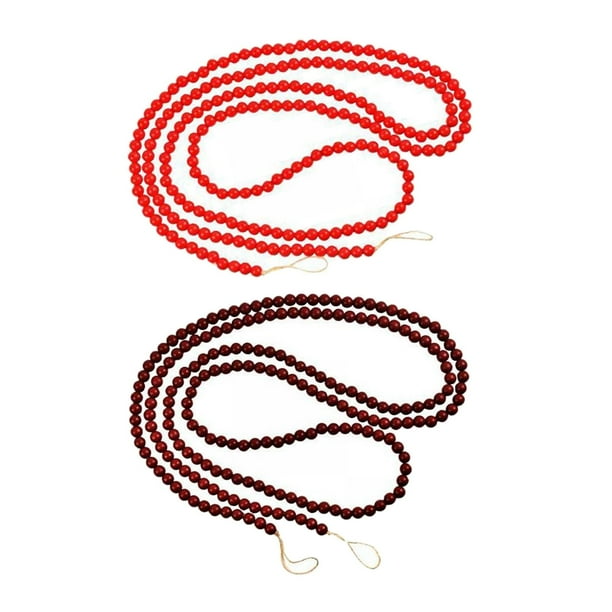 2 guirnaldas de cuentas de madera para Navidad, para fiestas, hogar, puerta, decoración navideña Oscuro 274cm Rojo 142cm