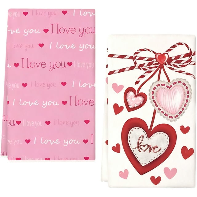Tea Towels for Kitchen,2-Pack Happy Valentines Day Kitchen Towels 23.6x15.8 Inch Drying Cloth, Tea Towel for Cooking and Baking