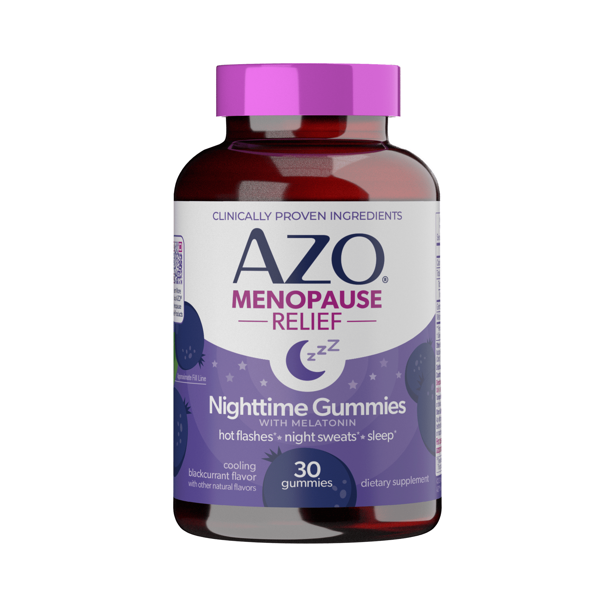 AZO Menopause Relief Nighttime Gummies with Melatonin Daily Supplement, Support for Hot Flashes, Night Sweats & Sleep, 30 Count