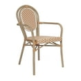 thumbnail image 2 of Emma + Oliver Indoor/Outdoor Stacking Thonet Bistro Style Chair with Arms, Natural & White PE Rattan Seat and Lt Natural Bamboo Finished Metal Frame, 2 of 15