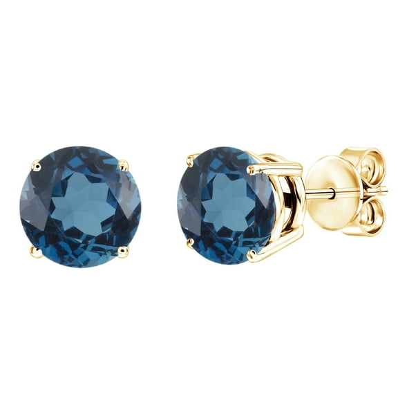 Gold Over Sterling Silver with Natural London Blue Topaz Stud Earrings
