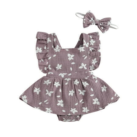

Binpure Baby Girl’s Fly Sleeve Flower Skirt Stitching Romper and Headband