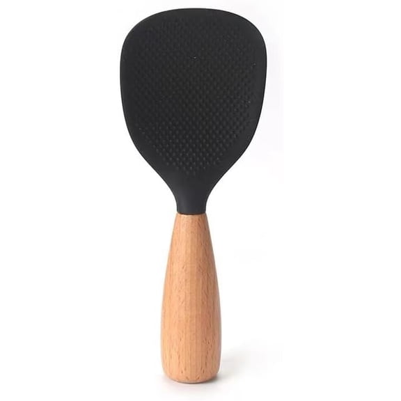 Short Wooden Handle Silicone Spatula, Multifunction Spatula Cooking Spoon, Silicone Spoon with Wooden Handle, Heat-insulation Heat-resistant Spoons for Rice Cooker (G)