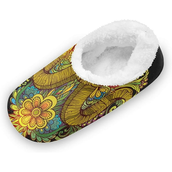Tattoo Goat Head Fuzzy Feet Slippers for Women, Cute Coral Fleece-Lined House Slippers(2eb3b)