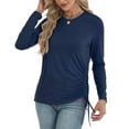thumbnail image 5 of JGGSPWM Womens Long Sleeve Shirts Solid Color Crewneck Blouse Tops Loose Fit Stretch Casual Workout Basic Fall T-Shirts Blue L, 5 of 8