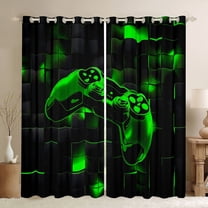 jejeloiu Cartoon Gamepard Black Out Curtains,Modern Geometric Grid Curtains Pack of 2 (42x63 Each),Black Green Plaid Bedroom Curtains For Boys Kids,Luxury Bedroom Decor