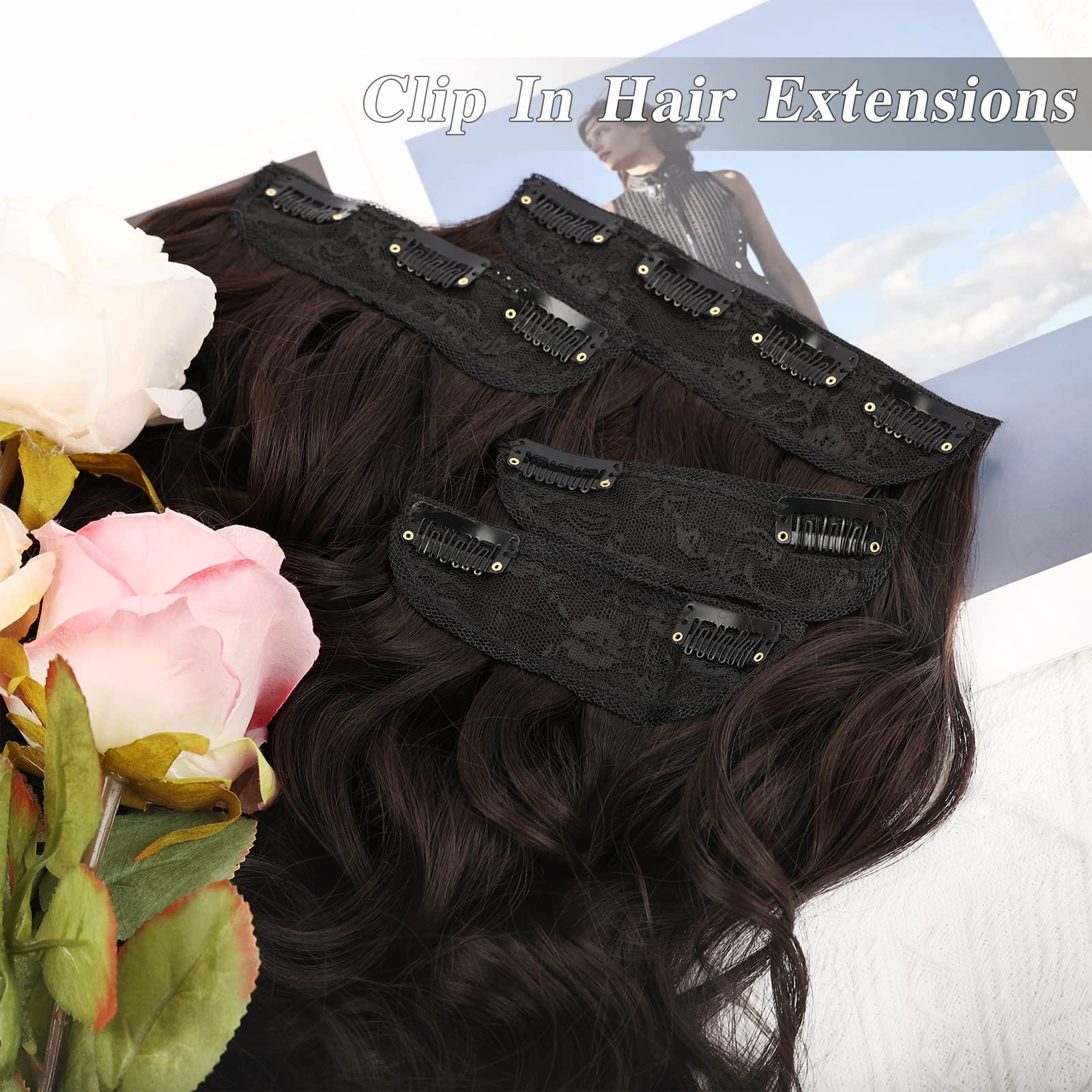 MORICA Clip in Hair Extensions - 4Pcs Thick Double Weft Hair 20 Inch Hair Extensions for Women Clip in, Soft Dark Brown Hair Extensions Clip ins