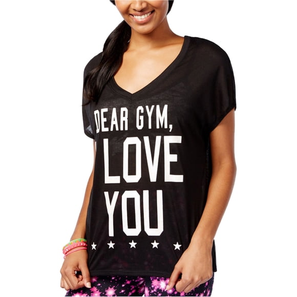 Material Girl Womens Run Mesh-Back Graphic T-Shirt, Negro, X-Small