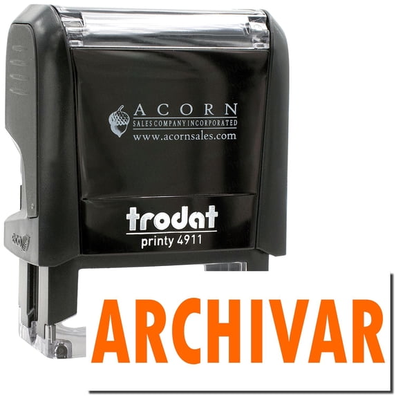Self-Inking Archivar Stamp, Trodat Printy 4911, Press and Print Stamping, Impression Size 5/8" x 1-1/2", Up to 10,000 Impressions - Orange Ink
