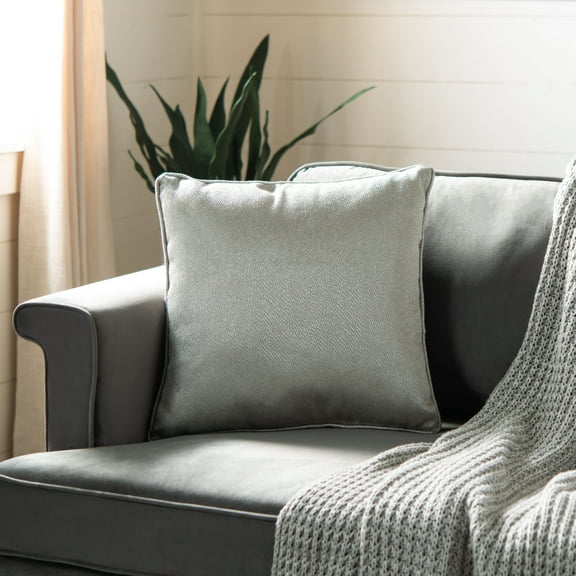 SAFAVIEH Raelyn 18" x 18" Solid Metallic Plush Pillow, Light Grey
