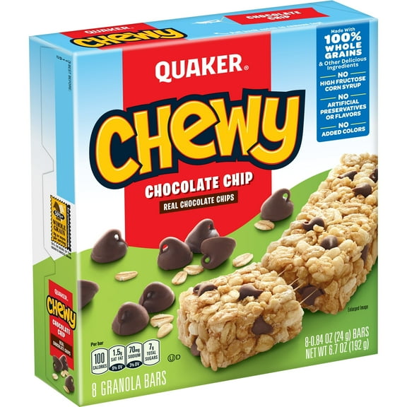 Quaker Chewy Granola Bars, Chocolate Chip, 0.84 oz Bars, 8 Count pack of 6