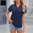 thumbnail image 5 of HAPIMO Women's Trendy Loose Tops Dressy Tunic Summer Tees Short Sleeve Lapel V Neck Pullover Elegant Casual Relaxed Blouses for Teen Girls Solid Color Ruched Navy S, 5 of 8
