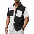 thumbnail image 2 of DayScoop Men Casual Shirts Summer Short Sleeve Shirt Fashion Print Turndown Collar Colorblock Pocket Button Down Loose Tops Tee, 2 of 6