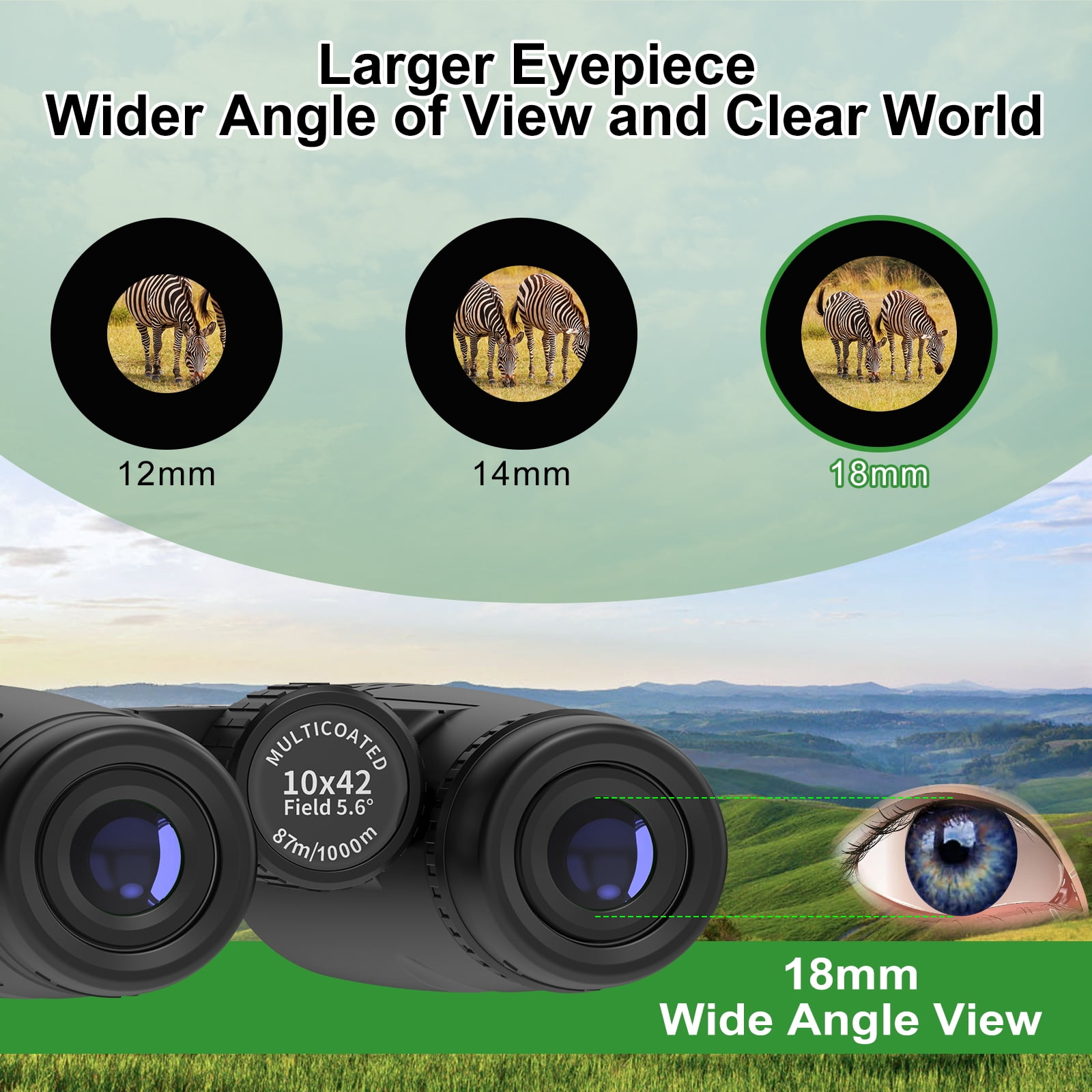 Binoculars for Adults Kids 10X42 Binoculars Wide View BAK4 Clear Waterproof Binoculars with Storage Bag for Outdoor Hiking Event Birding Concert, Easy to Focus