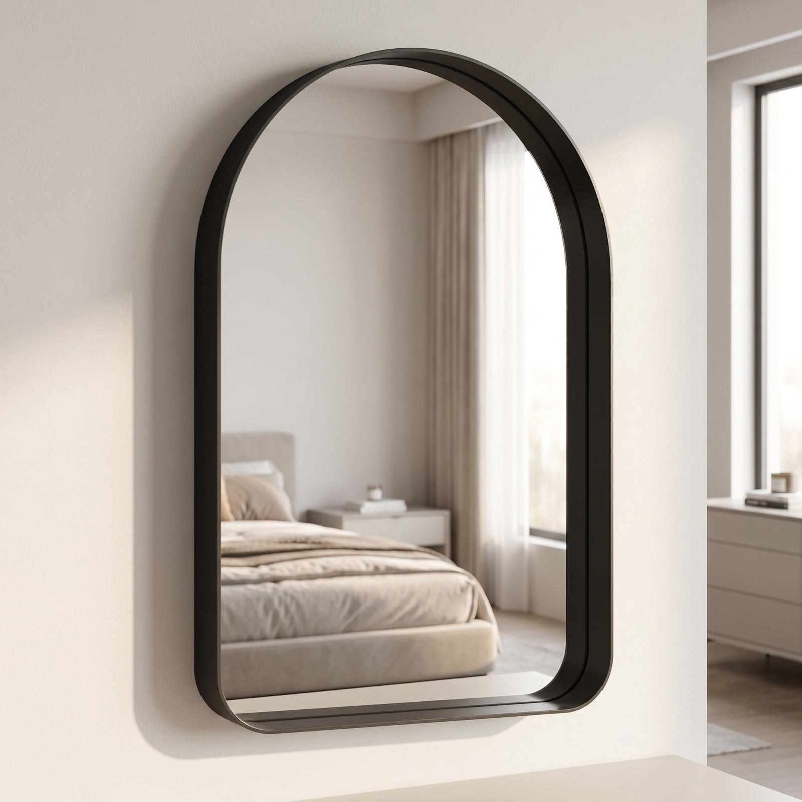 Gleamira 36"x48" Arched Bathroom Mirror Rounded Corner Vanity Wall Mirror with Deep Frame, Black