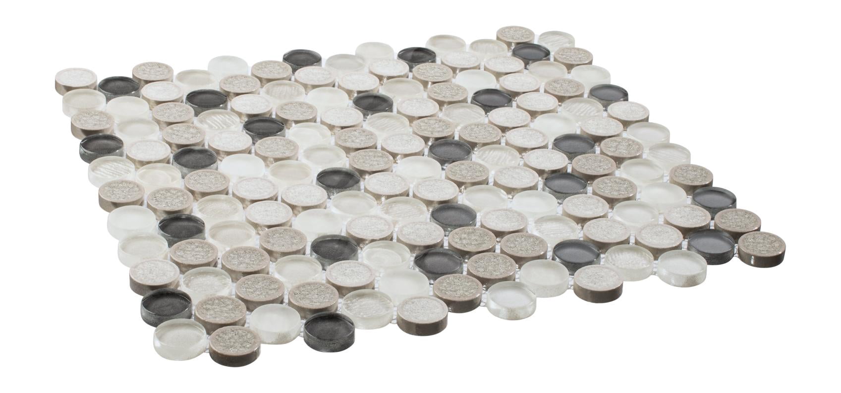 Polka Pixel Gray 1-in. Vintage Penny Round Glass, Ceramic & Natural Stone Mosaic Wall and Floor Tile