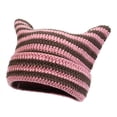 thumbnail image 1 of Gorro de lana de otoño e invierno, gorro de gato a rayas para adultos, gorro cálido personalizado tejido a mano, 1 of 6
