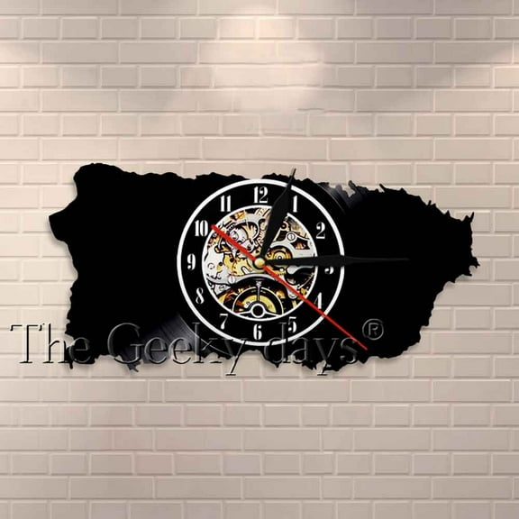 Puerto Rico Map Wall Art Patriotic Home Decor Wall Clock United States of America Vinyl Record Wall Clock USA PR Travel Gift