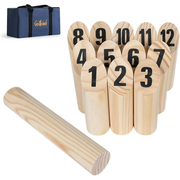 Fugocen Wooden Throwing Game - 12 Numbered Block Toss Game Set with Carrying Bag