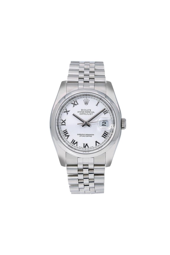 Pre-Owned Rolex Datejust 36MM 116200 White Roman Dial Smooth Bezel Stainless Steel Jubilee Bracelet