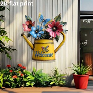 MTBLYS Floral Watering Can Acrylic Wall Decoration 20X20Cm Fade-Proof Courtyard Pendant Indoor Outdoor Home Garden Use