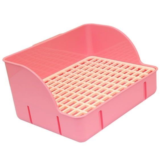 Caja de arena para conejos, inodoro, caja de arena, orinal antisalpicaduras, esquina malla de pp rosa