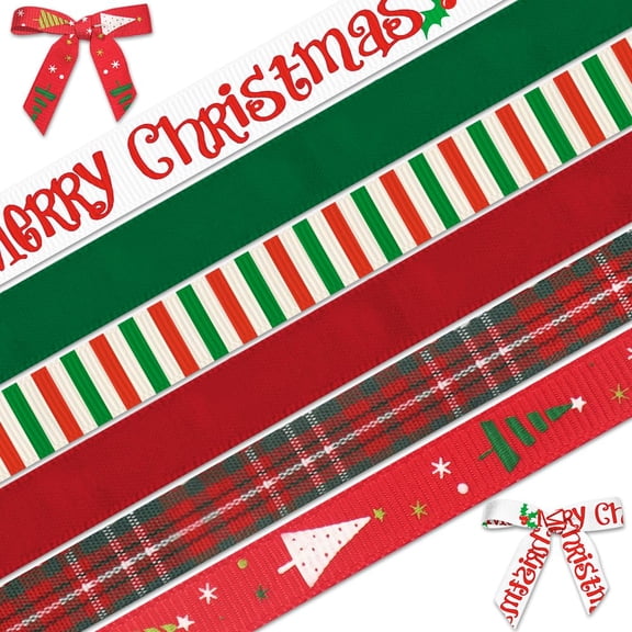 Hying 6 Rolls Christmas Ribbon for Wrapping Gifts, Satin Grosgrain Red Green Plaid Ribbon