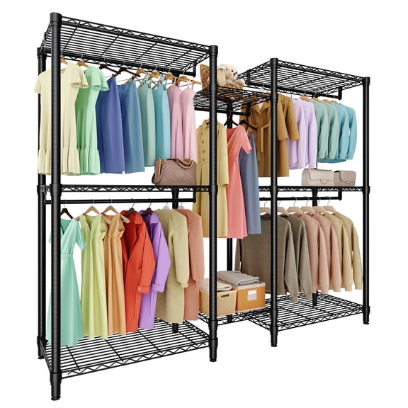 Heavy Duty Clothes Rack, Multi-Functional Bedroom Clothing Rack Freestanding Closet Wardrobe Rack, with Hanger Rods, for Bedroom, Hallway, or Basement Storage