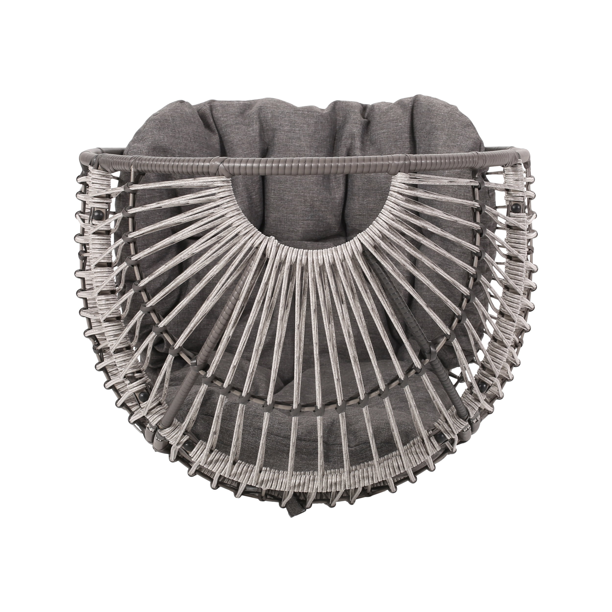 Outdoor Rotatable Egg Shaped Leisure Chair, Wicker Weave Swivel Single Seat for Patio Garden, Gray and Dark Gray