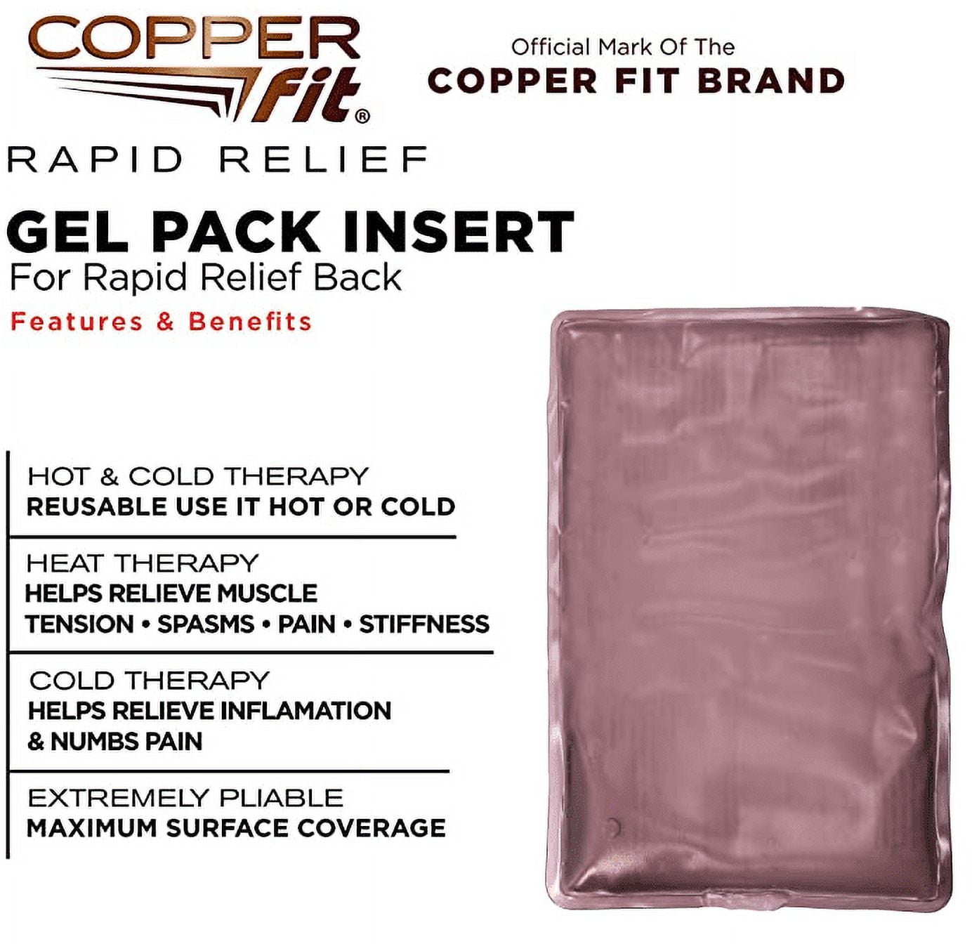 Copper Fit, Rapid Relief Hot/Cold, Replacement Insert for Back Support  Brace, FSA HSA Eligible 