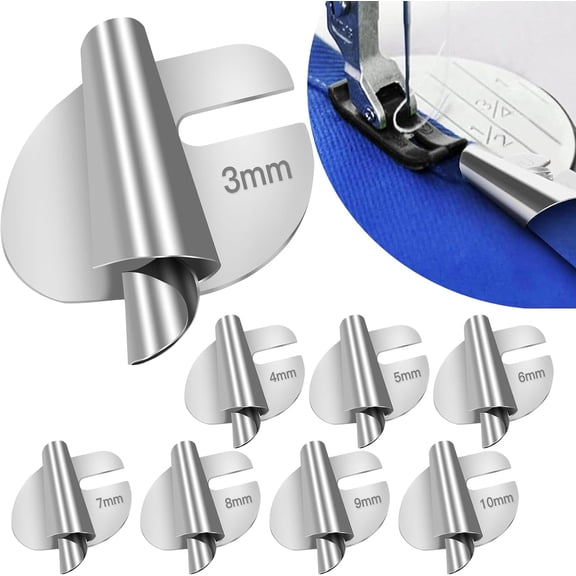 SkyAuks Sewing Rolled Hemmer Foot 8pcs, Rolled Hem Presser Foot, 3/4/5/6/7/8/9/10mm 8 Sizes Wide Rolled Hem Foot Set, Seam Guide, Universal Presser Foot for Sewing Machine, Sewing Accessories and Tool
