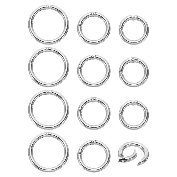 12Pcs Anillos en O de Resorte Metálicos, Clip de Llave Redondo de Aleación de Zinc con Gancho de Disparo para Manualidades de Llaveros, Bolsos de Mano, Correas para Perros, Plateado
