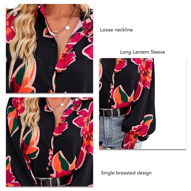 Camisa De Manga Larga Con Estampado De Mujer, Camisa Suelta Con Botones, Mangas De Linterna Amigables Con La Piel Para La Vida Diaria ANGGREK Otros
