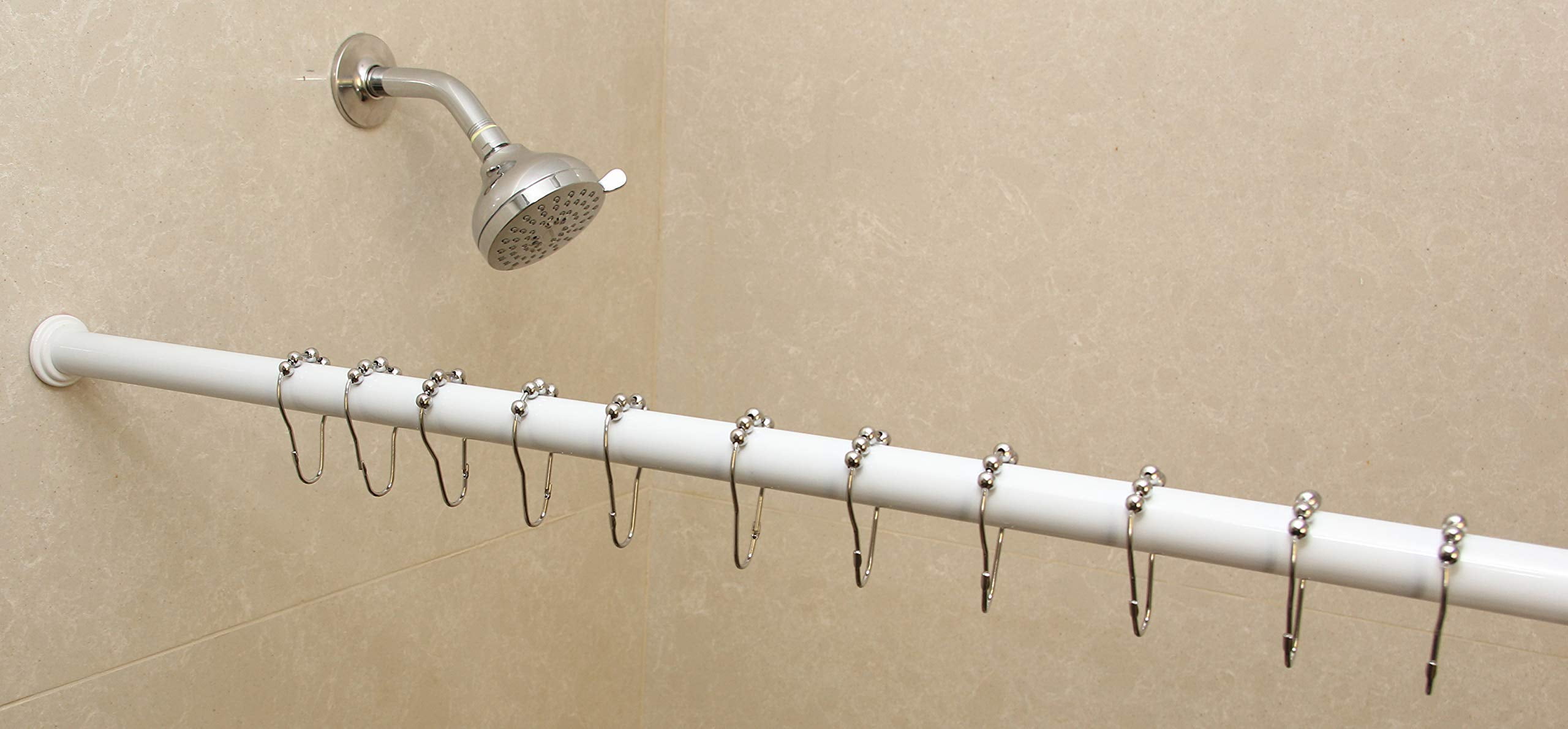 Urbanest 1" No-Drill Adjustable Tension Rod, 42"–72", Glossy White– Heavy Duty Metal Rod for Shower, Closet & Windows