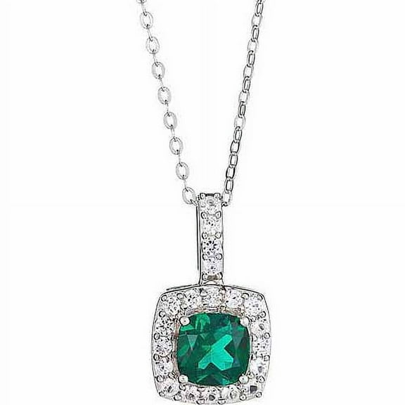 Arista Simulated Emerald and Created White Sapphire Sterling Silver Women's Fashion Pendant, 18"