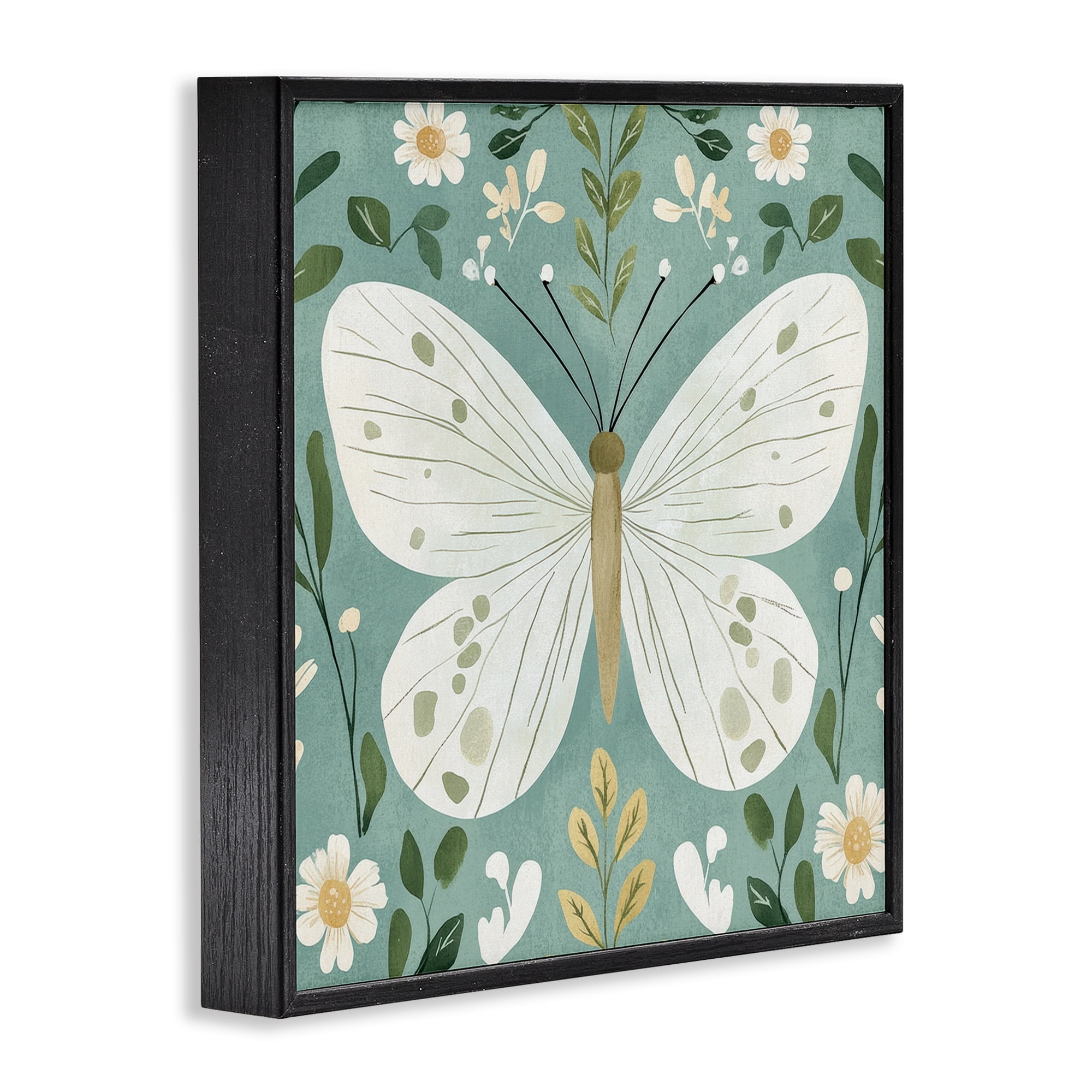 Stupell Industries Teal Butterfly Garden with Daisies Black Framed Giclee Art, design by Petal Prints Design