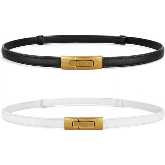 Women's Leather Skinny Belts for Dress Adjustable Vintage Thin Waist Belt for Ladies,0.6" Width