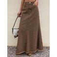 thumbnail image 5 of Womens Brown Cotton Frayed Hem Fish Tail Denim Maxi Skirt, 5 of 9