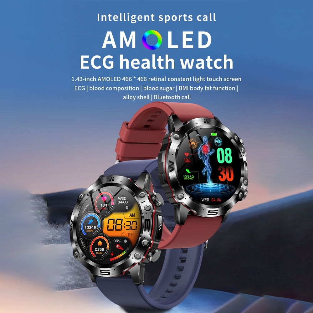 YOUJI ET482 Smartwatch – Smart Outdoor Sports Watch with 1.43" HD Display, Bluetooth Calling & Body Temperature Sensor.