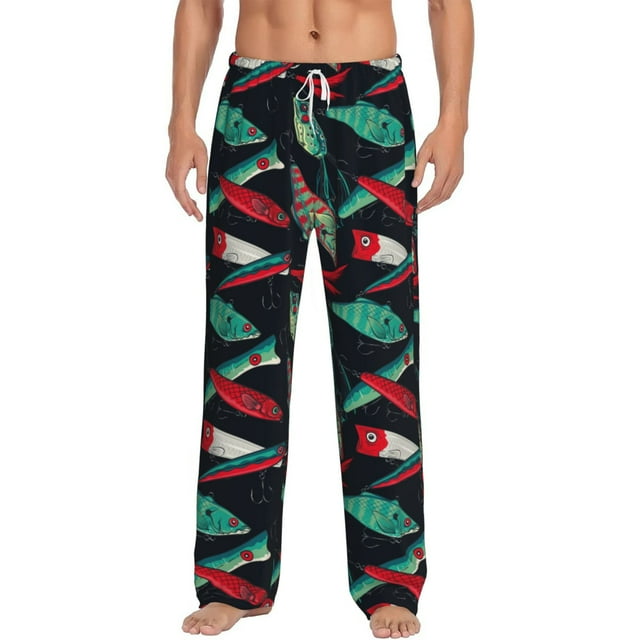 Kdxio Fishing Lure Pattern Men's Pajama Pants, Elastic Waist with Drawstring and Pockets, Comfortable Loungewear-Medium