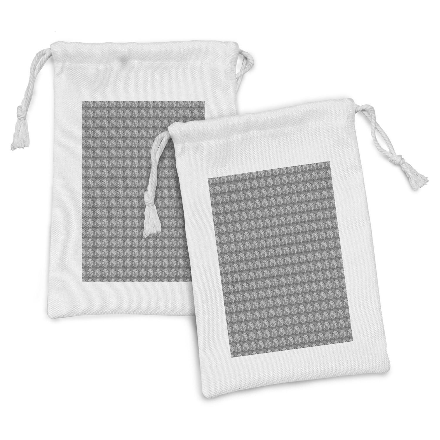 Geometric Fabric Pouch Set of 2, Greyscale Rings Overlapping Ovals Interlocked Ellipses Retro Mosaic Modern Graphic, Small Drawstring Bag for Toiletries Masks and Favors, 9" x 6", Grey, by Ambesonne - image 1 of 2