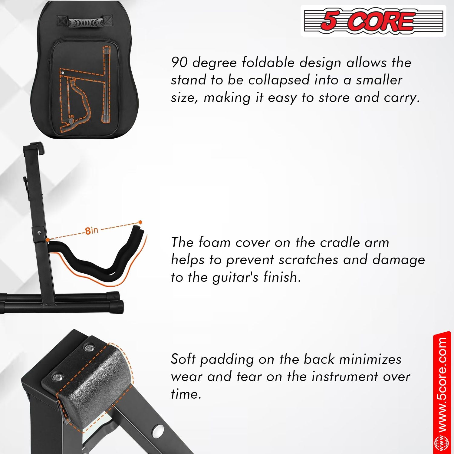 5Core Double Guitar Stand Floor Adjustable A Frame Folding Acoustic Electric Guitars Holder Stands