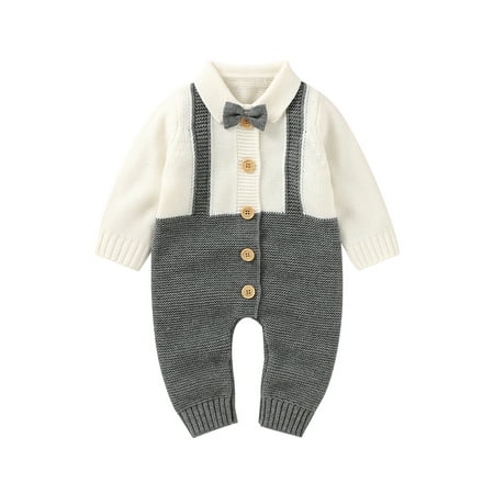 

Dewadbow Newborn Baby Boy Knitted Patchwork Romper Long Sleeve Jumpsuits