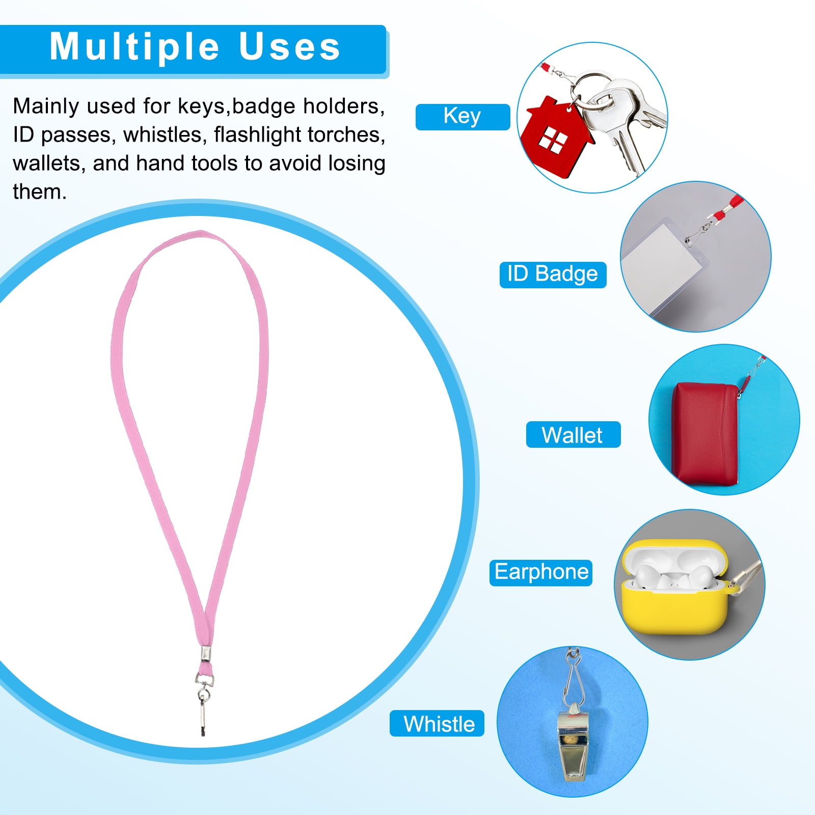 Uxcell Lanyards, 100 Pack Neck Lanyards Bulk with Swivel Hook Clip for ID Badges Holder, Keys, Office, Teachers, Pink