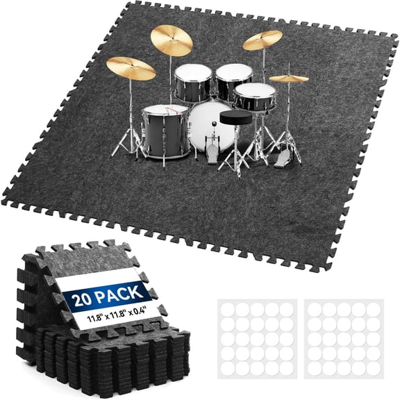Sound Absorbing Interlocking Floor Mats Pads, Non-Slip Anti Vibration Sound Proof Puzzle Felt Padding for Music Studio
