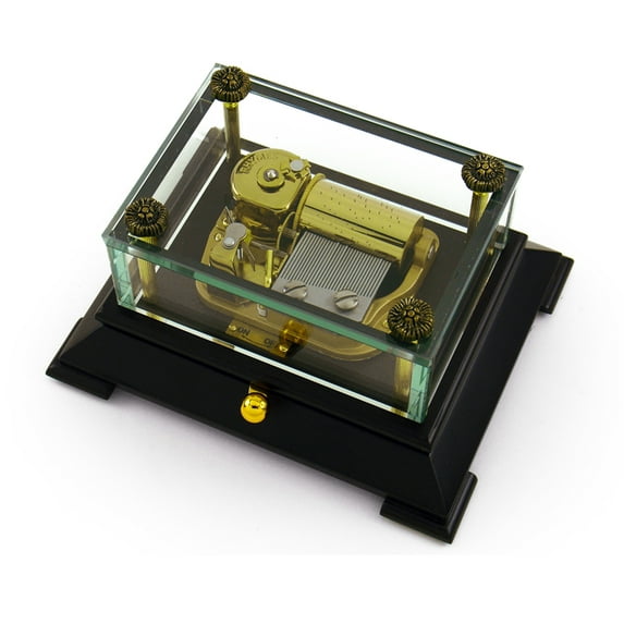 Exclusive 30 Note Crystal Music Box with Contemporary Wooden Base - Irish Lullaby