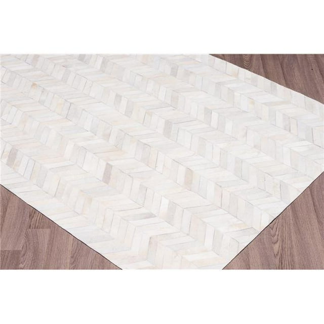 8 x 10 ft. Pampas White Chevron Pattern Handmade Leather Rectangle Area Rug